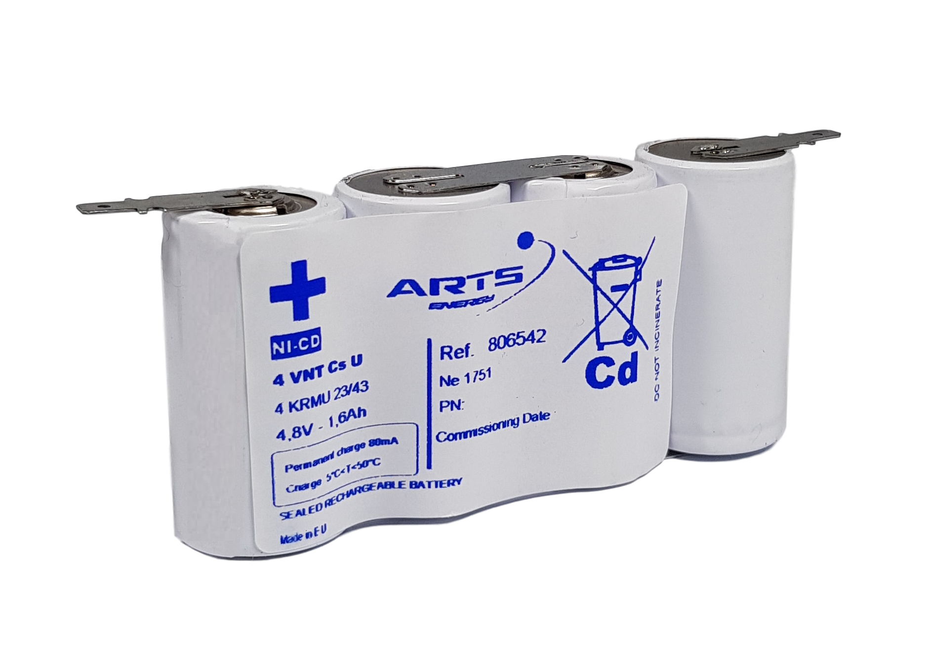 Arts Energy (Saft) NiCd 4,8V 1600mAh 4xCs VNT side by side met S11 aansluiting