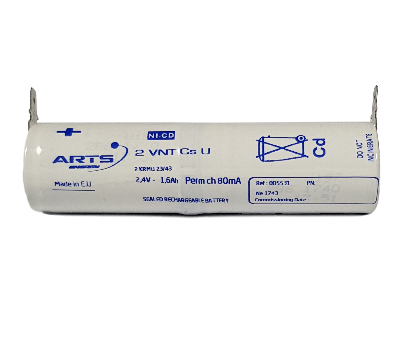 Noodverlichting accu Saft/Arts NiCd 2,4V 1600mAh Cs 2STAAF - Faston 4,8mm