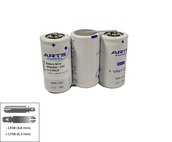 Noodverlichting accu Saft/Arts NiCd 3,6V 4000mAh D 3SBS - 6,3 / 4,8mm Faston